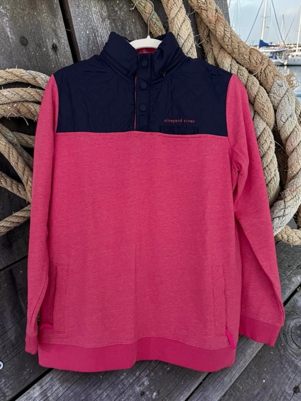 Vineyard Vines Pink and Navy Snap Pullover Size Small